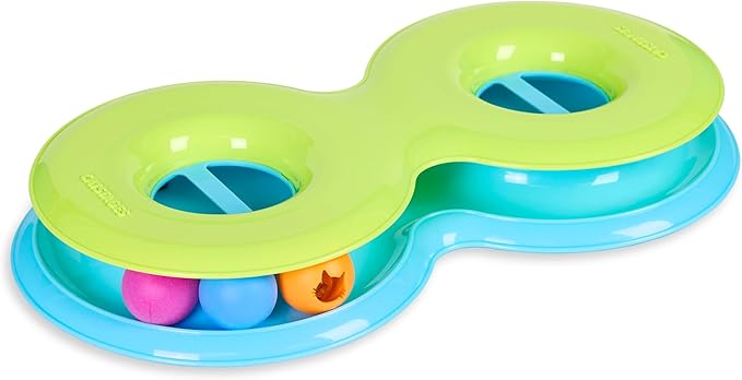 Catstages Infinity Ball Track for Cats with Two Balls, Including One Light-Up Ball, Figure-8 Shaped Cat Ball Track Compatible Topper Toys, Green