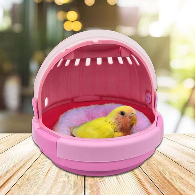 Kisangel Portable Bird Travel Cage with Handheld Pink Space Capsule Design and Cushioned Mat, Small Parrot Carrier Suitable for Budgerigars and Young Birds Outdoors