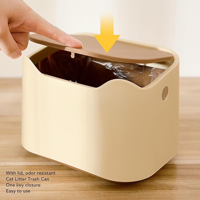 Yinhing Cat Litter Trash Can Press Type Lid Enclosed Odor Control Compact Space Saving with High Strength PP Material for Home Pet Waste Bin