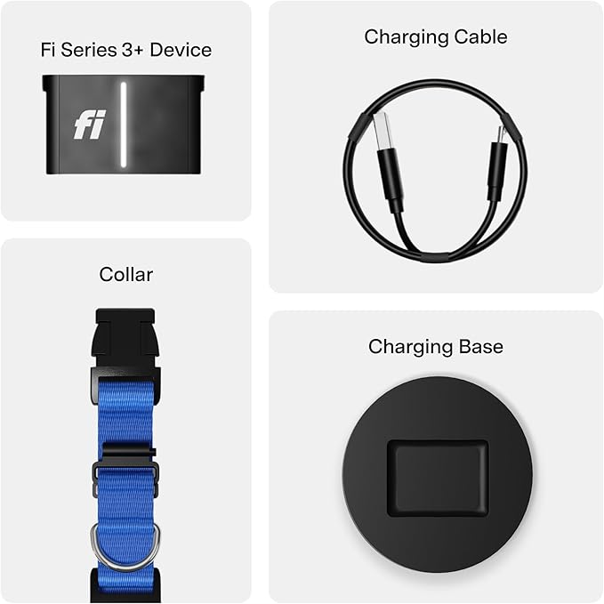 New Fi Series 3+ Smart Dog Tracker Collar [6 Month Membership Included] GPS Tracker for Dogs with Health & Behavior Monitoring, Escape Alerts, Waterproof, LED, Apple Watch Compatible (Blue, Small)