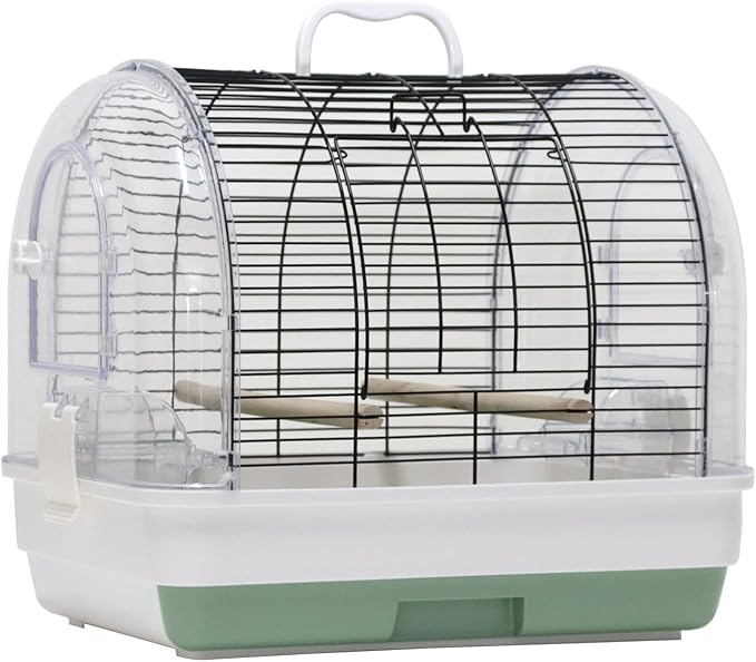 Portable Bird Cage Carrier for Small to Medium Birds – Sturdy Metal & Plastic Construction, Easy-Carry Handle, Removable Tray, 2 Food Bowls, 2 Wooden Perches – Ideal for Parakeets,