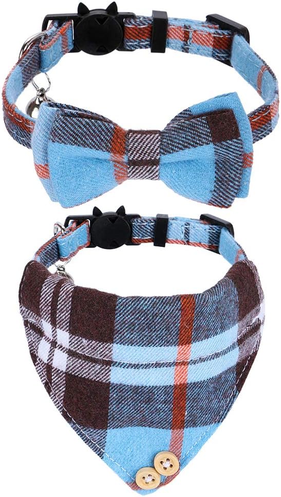 Faleela Breakaway Cat Collar with Bells - 2 Pack Cat Collar with Bells, Cat Collars with Bandana, Accessories for Pet Collars, Adjustable for Cats and Small Dogs