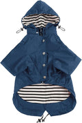 Morezi Dog Zip Up Raincoat with Reflective Buttons, Rain/Water Resistant, Adjustable Drawstring, Removable Hood, Raincoats with Legs 8lbs to 80lbs Available - Dark Blue - L