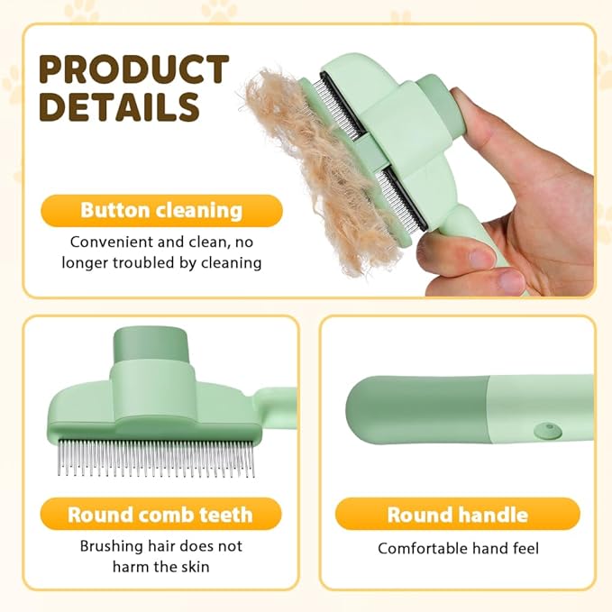 Self Cleaning Pet Hair Removal Comb, Pet Comb with Long Short Stainless Steel Metal Teeth, Cat Grooming Brush, Pet Grooming Supplies for Cat, dog (Yellow-1 pcs)
