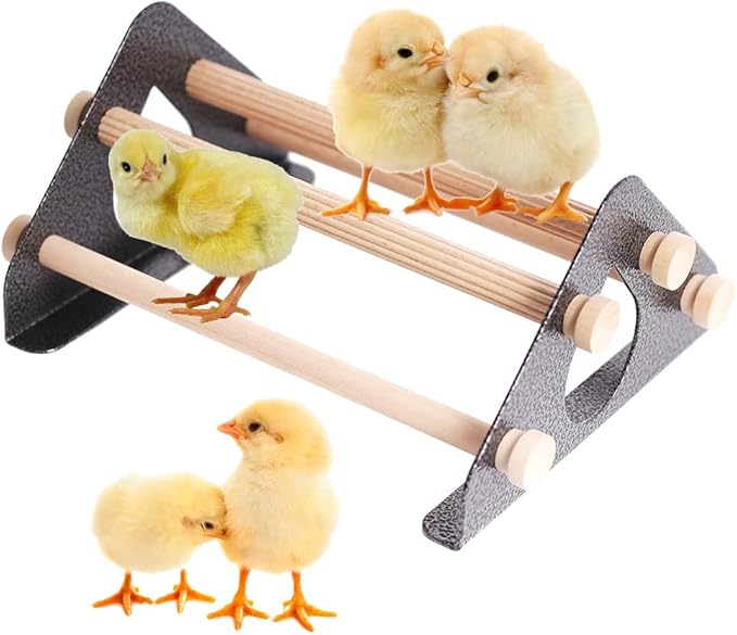 Baby Chick Perch, Durable Metal Stand with Natural Wooden Roosting Bars for coop and brooder, Training Chicken Roosting Perches for Mini Baby Chicks, Easy to Assemble, Fun Toys