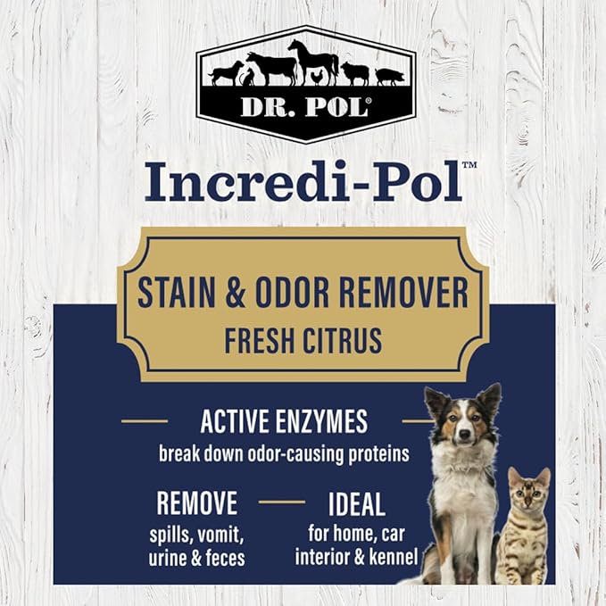 Dr. Pol Incredi-Pol Stain & Odor Remover | Eliminates Dirt, Urine & Feces | Safe and Effective Around Pets & Their Favorite Spots | Trigger Spray for Easy Use | 24 oz | Fresh Citrus