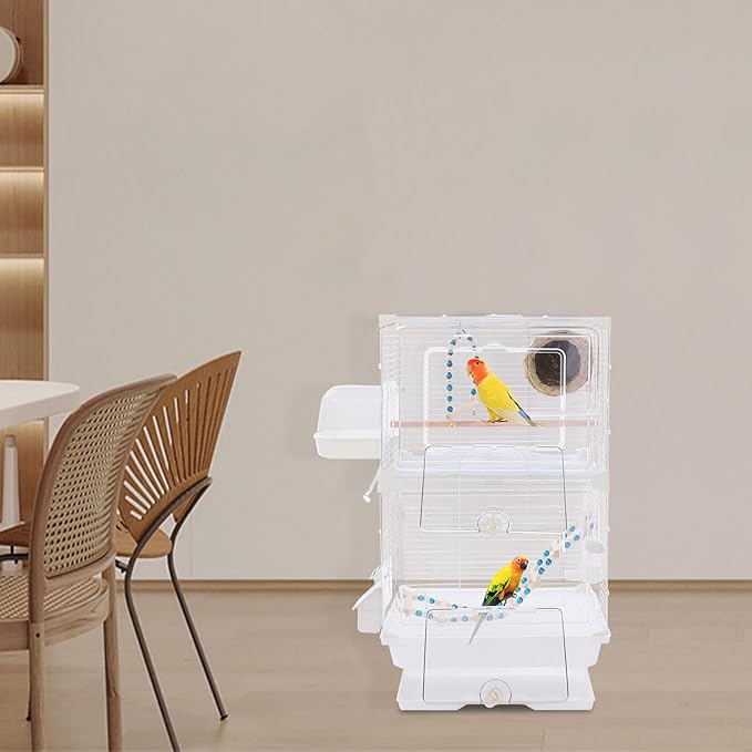 Two-Tier Bird Cage, 30 Inch Pigeons Parrot Birdcage with Safe Rotary Door Lock, White Parakeet Cage for Small to Medium Birds, Easy Access Double Doors. (F)