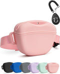 Dog Treat Pouch with Training Clicker, Upgrade Stronger Magnetic Closure to Avoid Spilling, 1.67 Cup Silicone Treat Bag Fanny Pack with Waist Belt for Pet Training Walking (Pink)