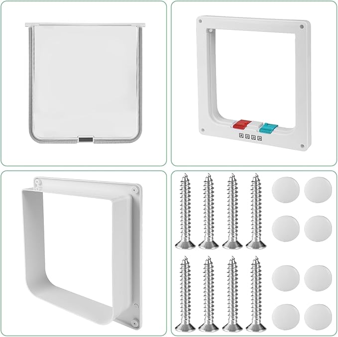 Cat Door- 4-Way Locking Option, Weatherproof & Secure Cat Flap with Easy Installation Kit for Interior/Exterior Doors and Walls (XL)