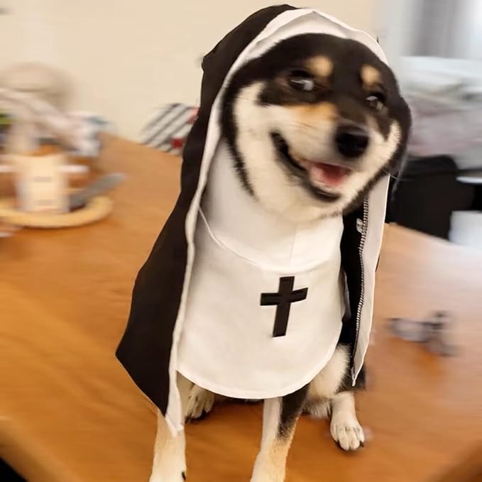 Pet Cat/Dog Nun Costume Clothing- Cute Funny Sister Habit Dress Outfit for Halloween Christmas Festival Cosplay Party (Large)