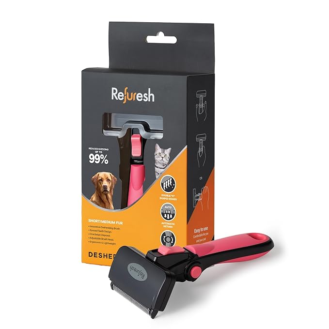 Deshedding Dog Brush for Short/Medium Hair (Medium,Pink) – Gentle Deshedding Tool for Dogs & Cats – Reduces Shedding, Without damaging Topcoat. Removes Loose Fur & Dead Undercoat.
