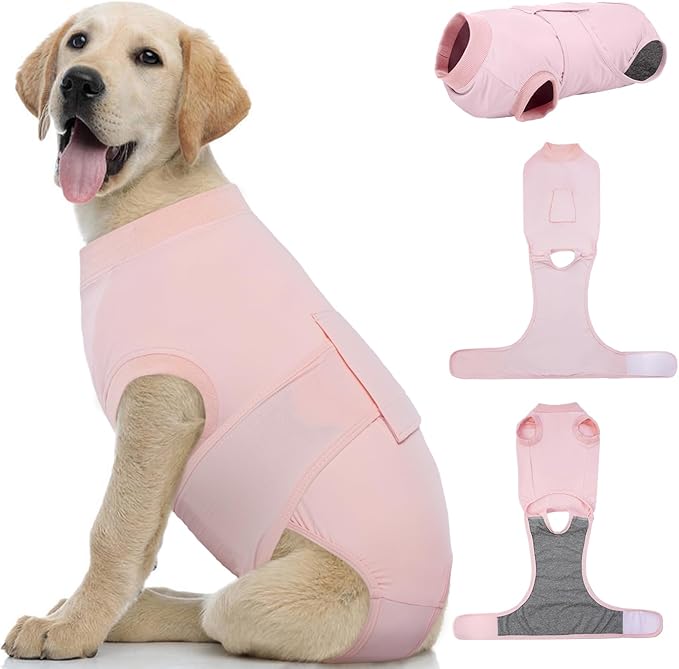 Kuoser Dog Recovery Suit for Dogs After Surgery, Soft Dog Surgical Onesie for Female Male Dogs Spay Neuter, Anti-Licking Pet Bodysuit for Abdominal Wounds, Skin Disease, E-Collar Alternative, Pink M