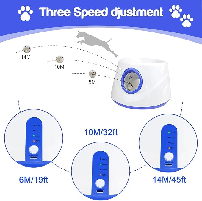 Automatic Ball Launcher, Dog Ball Thrower Launcher, Features 3 x 2.3-inch Balls, Adjustable Distance (19-45FT), Suitable for Small and Medium-Sized Dogs. Indoor/Outdoor Dual-use launchers
