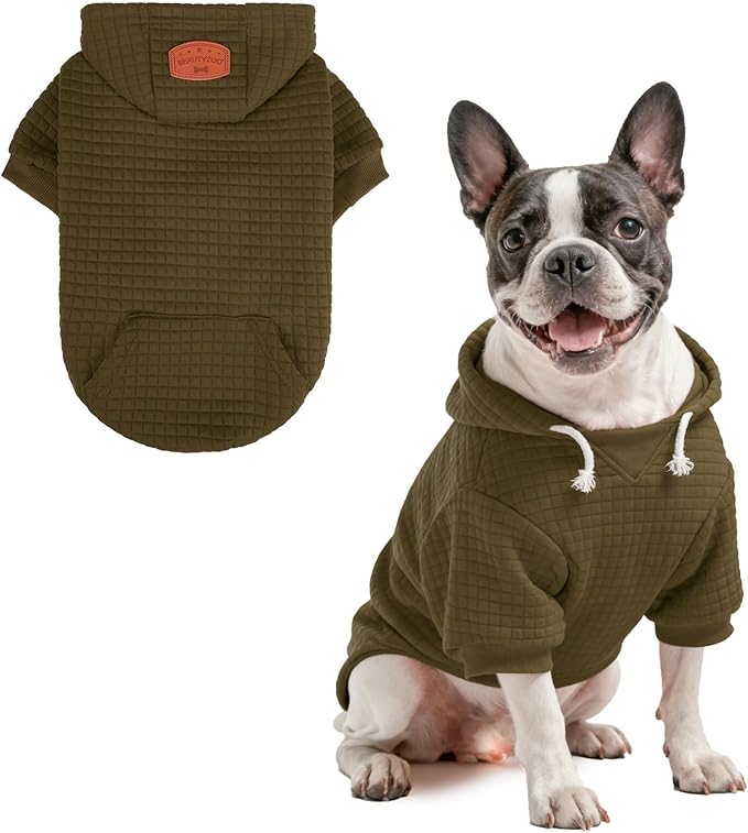 BEAUTYZOO Dog Hoodie with Leash Hole and Pocket,Dog Sweaters for Small Medium Large Dogs Boys Girls,Waffle-Like Laminated Cotton Warm Outfits for French Bulldogs, Pitbull, Winter Puppy Clothes Jacket