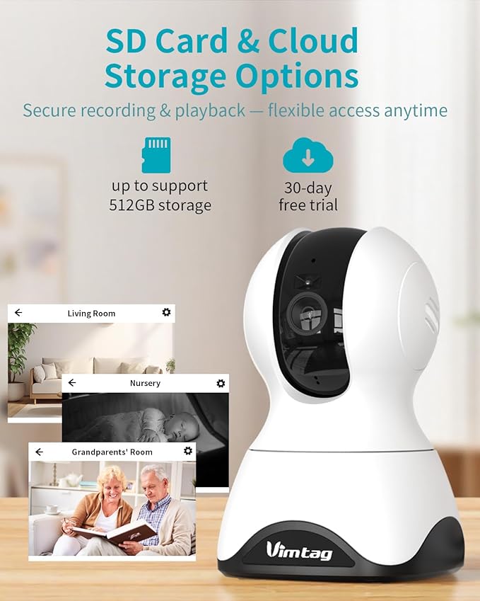 VIMTAG 5G Indoor Security Camera, 4MP Pet Camera with Speaker for Dog/Cat, 360° View Baby Monitor with Phone App, Home/Room/Nanny, Dual-Band WiFi, Motion Tracking, 2-Way Audio, Cloud & SD Card Storage
