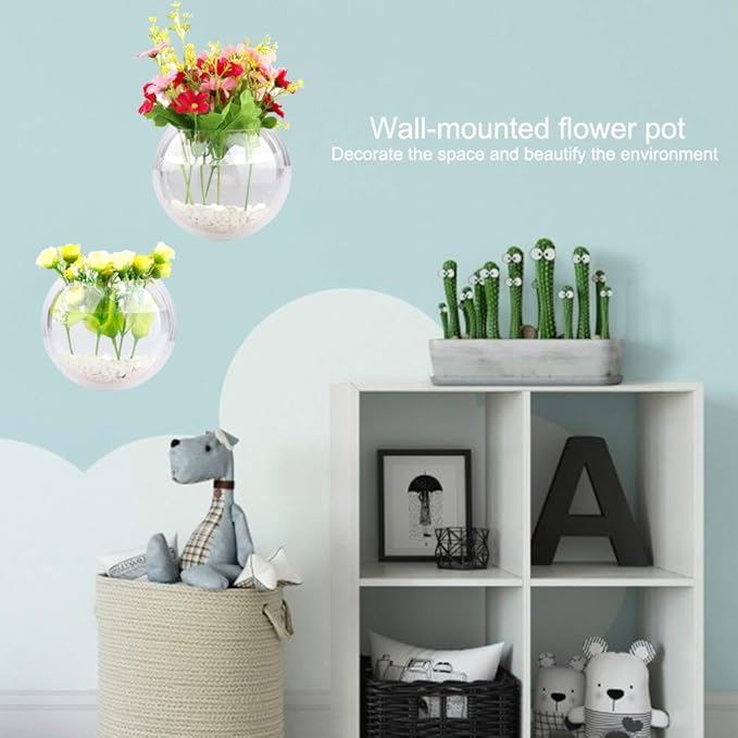 Acrylic Wall Mounted Fish Bowl, Hanging Aquarium Transparent Plastic Bubble Gold & Betta Fish Tank,Round Pot Flower Plant Vase Home Decoration (L: 295mm)