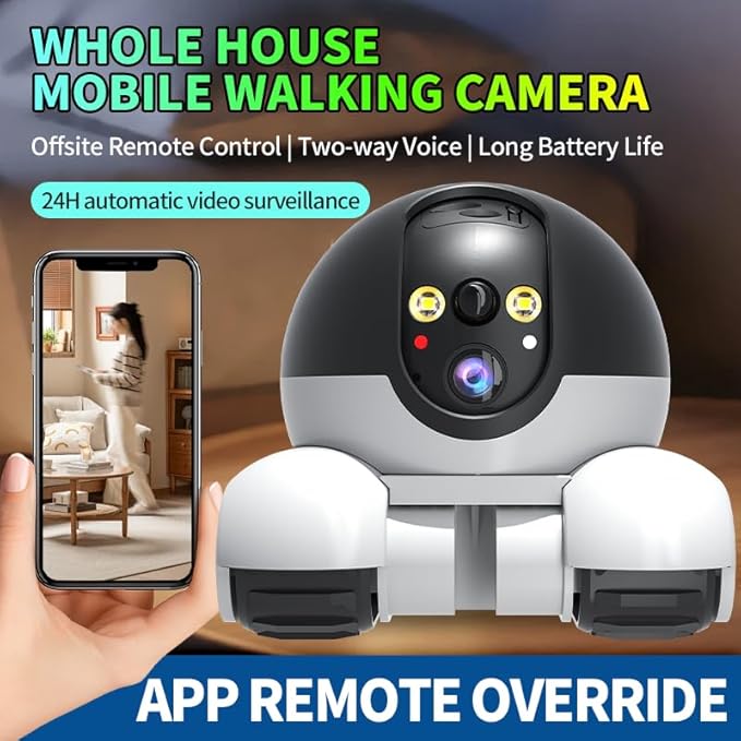 Diyeeni Mini 1080P Camera Robot, Movable Pet Cameras Indoor with Dual Lens, WiFi Home Security Camera, 2-Way Audio, Motion Detection, Phone App Control, Battery Powered