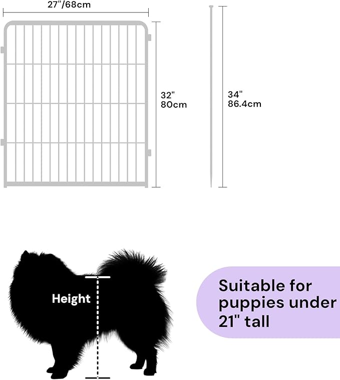 SunsGrove Indoor Dog Playpen, 32 Inch 4 Panels Play Pen for Small and Medium Dogs, Easy Setup Anti-Rust Pet Fence, White