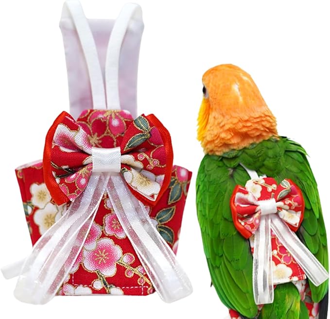 Bird Diaper Cockatiel Clothes Flight Suite, Reusable Parrot Nappy with Waterproof Inner Layer, Cute Pigeon Pants Urine Wet Suit Costume for Conure Macaw (Red,S)