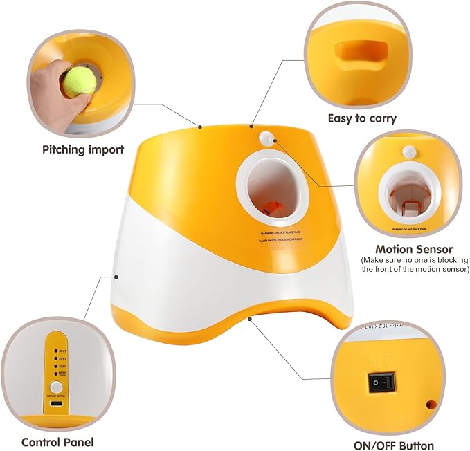 Best Automatic Ball Launcher for Dogs, USB Rechargeable Power - Indoor & Outdoor Dog Ball, Interactive Dog Fetch Tennis Ball Launcher Machine Toy for Small and Medium Dogs Comes with 3 Tennis Balls