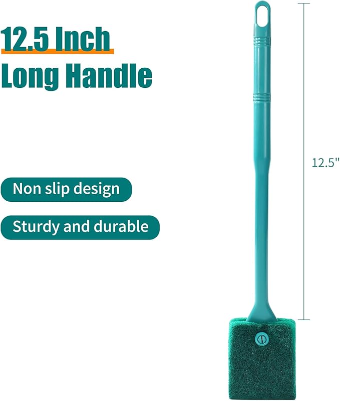 AQUANEAT Fish Tank Cleaning Tools, Aquarium Double Sided Sponge Brush, Algae Scraper Cleaner with Long Handle