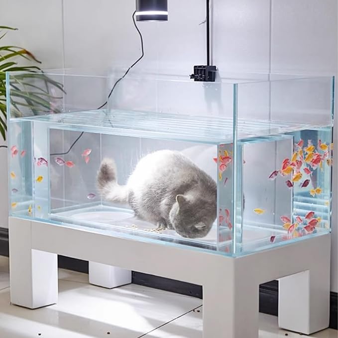 20 Gallon Cat Bed Aquarium Fish Tank - Immersive Viewing Glass Cat Cave, Cat Entertainment Equipment with Tunnel for Indoor Cats, Turtle & Betta（31.5x15.7x17.7in） B 31.5x15.7x17.7in