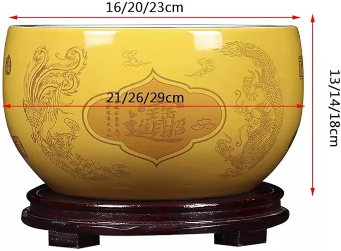 Fish Tank Treasure Bowl Ceramic Fortune Fish Tank Desktop Ceramic Small Treasure Bowl Turtle Feeding Bowl Aquarium(Red,21x13cm)