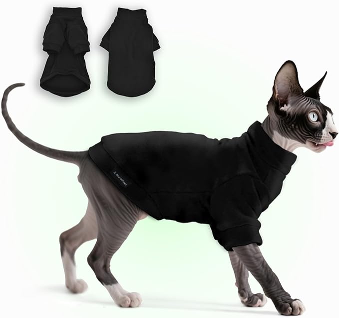 Fleece Sphynx Cat Clothes Soft Hairless Cat Clothes Pullover Cat Sweater for Chihuahua All Season Light and Warm Kitten Cloth for Cats Only Puppy Clothes Small Dog Sweater (Black, Large)
