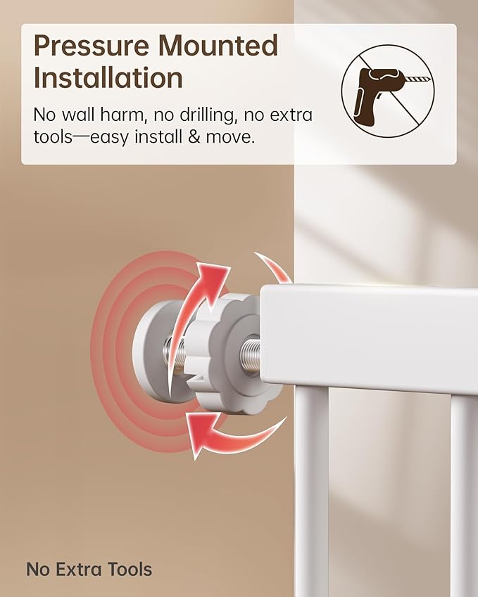 Baby Gate for Stairs, 29.92-38.98” Wide Pressure Mounted Baby Gate No Drill Needed, Auto Close Dog Gate for Doorways, Easy Walk Through Safety Child Gates for Toddler & Pet/Puppy, Indoor, White