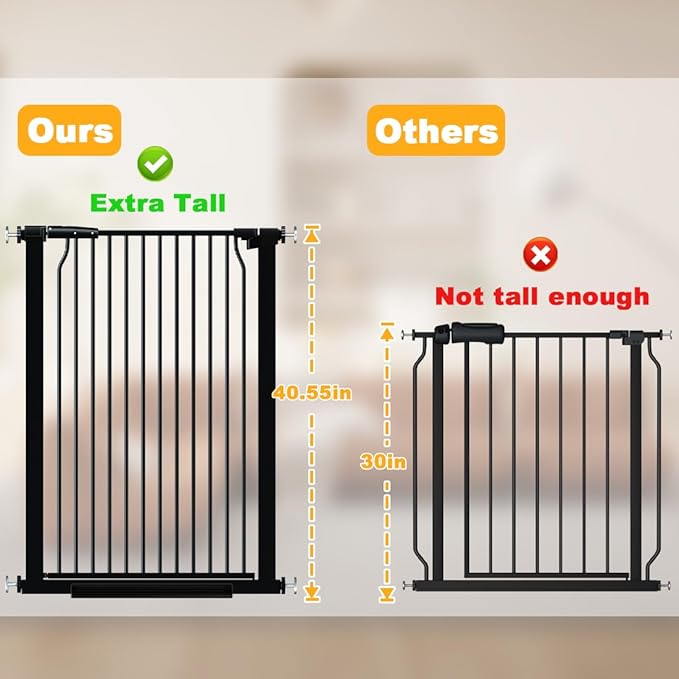 40.5" Tall Baby Gate 60.2-63" Wide No Drilling Tall Pet Gate Cat Gate Extra Wide Baby Gate Safety,Extra Narrow Auto-Close for Indoor Stairs, Doorways, and Kitchen
