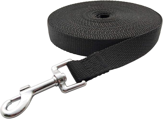 Nylon Training Dog Leash for Small Medium Large Dogs, 15ft 20ft 30ft 50ft Long Leash Dog/Puppy Lead for Obedience Recall Training, Camping (50ft, Black)