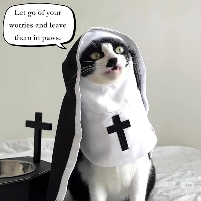 Cat/Dog Nun Costume Pet Clothing - Cute Funny Sister Habit Dress Outfit for Halloween Christmas Festival Cosplay Party (X-Large)