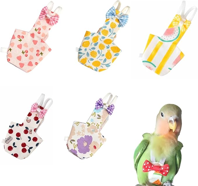 5 Pieces Bird Diapers Flight Suite Liners Reusable Washable Protective Nappy Clothes with Layer Cute Suit for Budgerigar Lovebird Cockatiel Monk Parakeet Crested myna (Female Monk Parakeet)