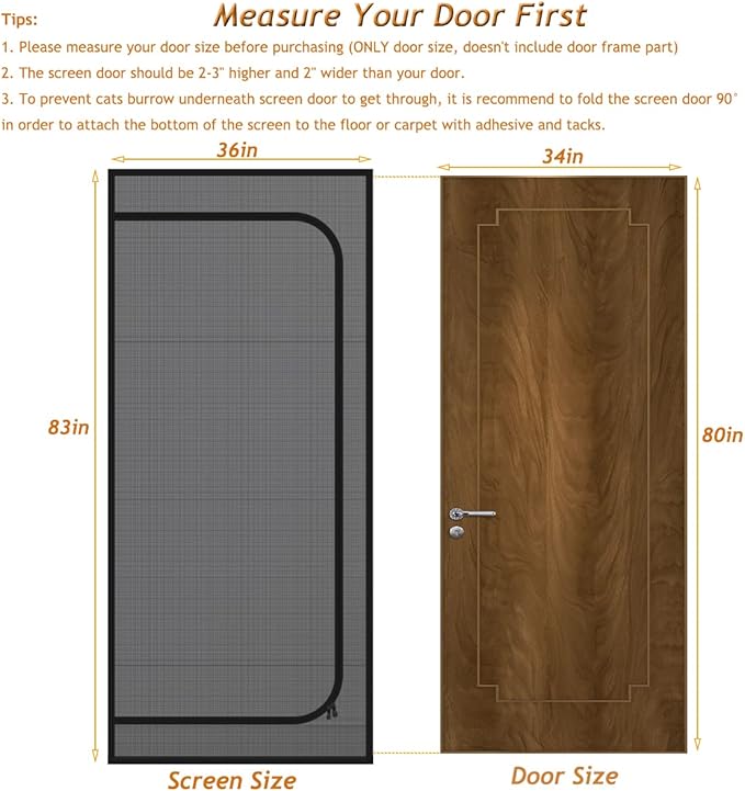 DOOREASY Pet Screen Door, Upgraded Cat Resistant Mesh Screen to Stop Cats Running Out, Easy Install Pet Door Mesh with Zipper Closure for Doorways Bedroom Kitchen Patio (Fits Doors Up to 34"x80")