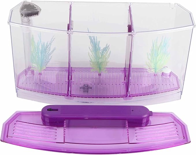 Aquarium Fish Led Light Kid Friendly Small Fish Three Divisions Breeding Isolation Mini Aquarium komplettset LED Acrylic Box Betta for Small Fishes()