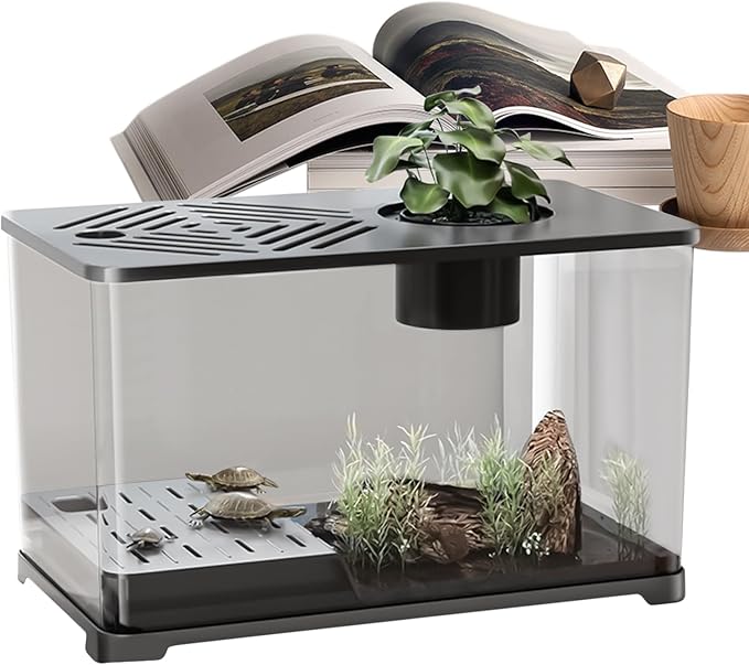 Aquarium Tank - Spacious Glass Fish Tank Setup for Betta Shrimp, Modern Desktop Habitat with Turtle Perch and LED Lighting, Ideal for Home Decor and Plant Cultivation