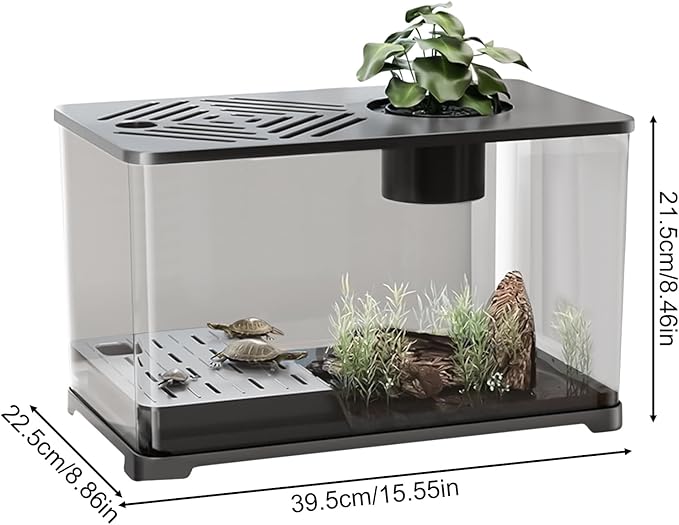 Aquarium Tank – Fish Tank Starter Kit | Modern Clear Panoramic Aquarium Container with Resting Area for Turtle, Betta, Guppy, Shrimp, Jellyfish, Stylish Indoor Water Habitat for Home Office Apartment