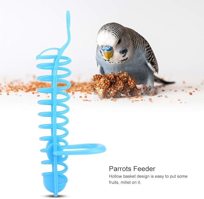 Millet Holder,Parrots Feeder Basket, Food Fruit Feeding Perch Stand Millet Spray for Plastic Holder Pet Bird Supplies(Blue) (Blue)