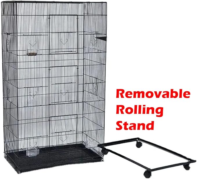 55" Extra Large Tight 3/8-Inch Bar Spacing Finch Parakeet Canary Cockatiel Breeder Breeding Flight Bird Cage with Removable Rolling Stand