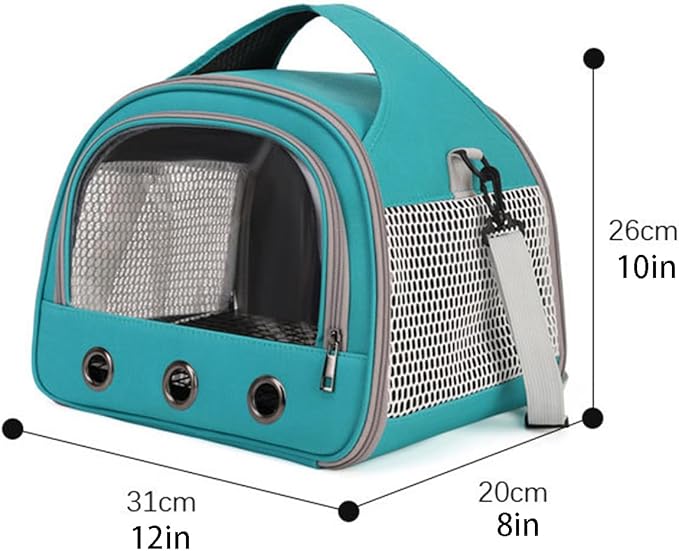 Parrot Carrier Travel Bird Carrier 12 * 8 * 10in Panoramic View with Plush Mat Metal Tray Grid Foot Pad for Parrot Hamster Hedgehog Rabbit Sugar Glider (Dark Blue)