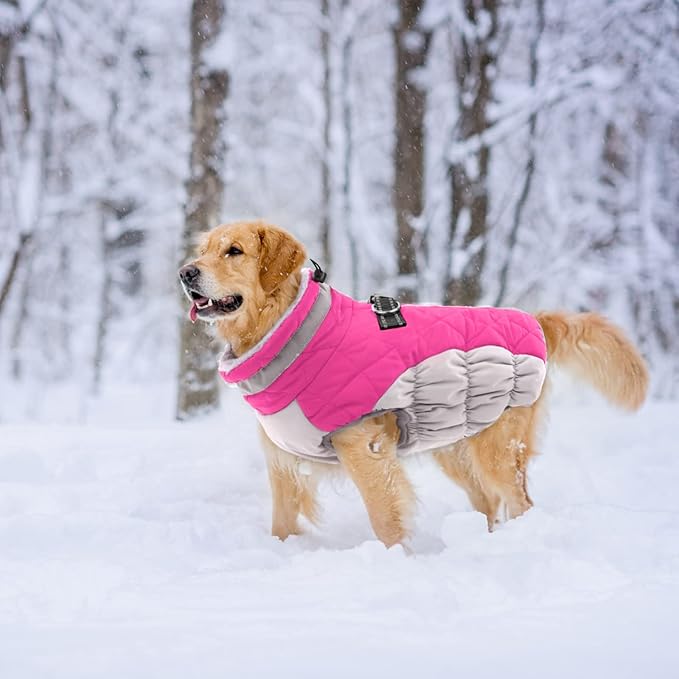 Lelepet Dog Coat Warm Dog Winter Coat Waterproof Dogs Jacket with Harness Built in Reflective Pet Fleece Vest Zip-Up Cold Weather Coats for Small Dogs Turtleneck & Windproof Coats Yorkie Rose Red S