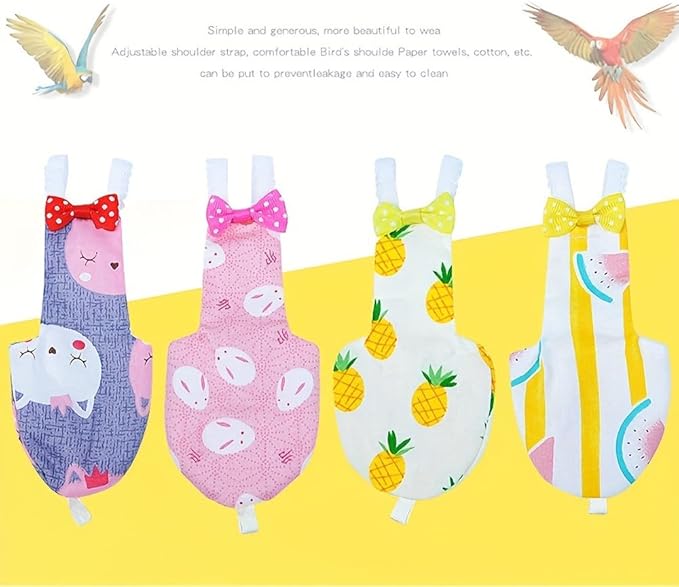 Bird Clothes, 4-Pack Reusable Bird Diapers with Adjustable Strap for Small and Medium Parrots, Cockatiels, Lovebirds, Parakeets (M)
