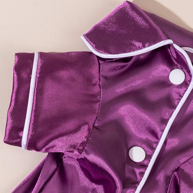 Cat Puppy Costume Elegant Satin Pajamas with Bow Headband 2PCs Set Pet Sleepwear Cute Pet Outfit Cosplay Partywear Photoshoots (Purple Set,Medium)