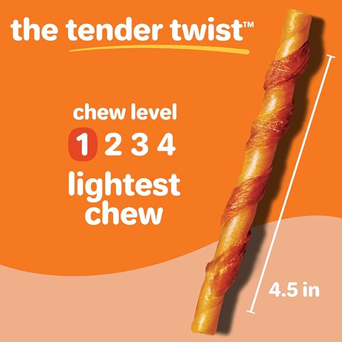 Hartz Oinkies Tender Twists with Real Chicken Breast Rawhide-Free Dog Treats, Highly Digestible Dog Chews, 72 Count