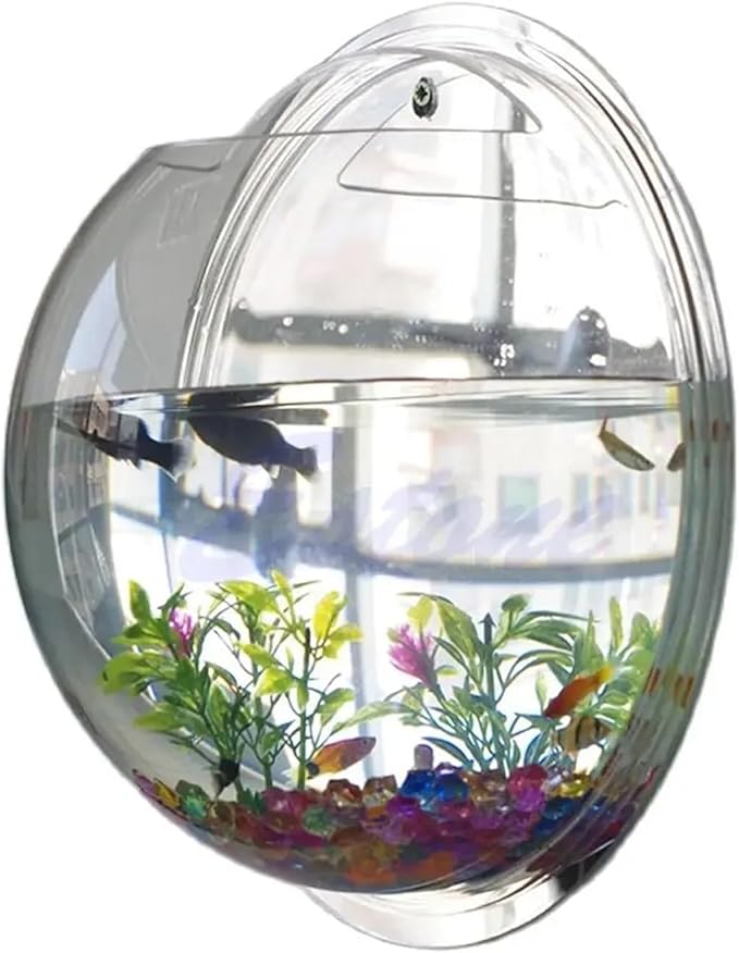 Wall-Mounted Acrylic Fish Bowl - Transparent Hanging Fish Tank & Planter for Home and Office Decor(Transparent)