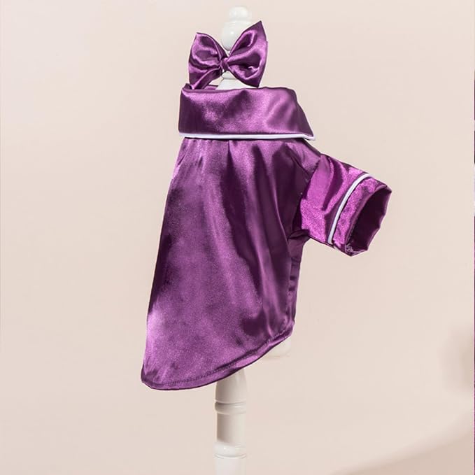 Cat Puppy Costume Elegant Satin Pajamas with Bow Headband 2PCs Set Pet Sleepwear Cute Pet Outfit Cosplay Partywear Photoshoots (Purple Set,Small)