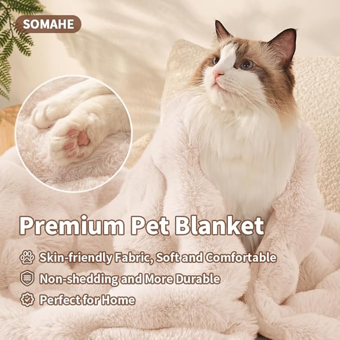 Self-Warming Cat Blanket, Dual-Side Plush Sherpa Throw with Anti-Static, Snuggle Mat for Kittens & Cats, Cozy Bed Topper for Windowsills & Couches, Machine Washable & Dryable, 21x18 Inch White