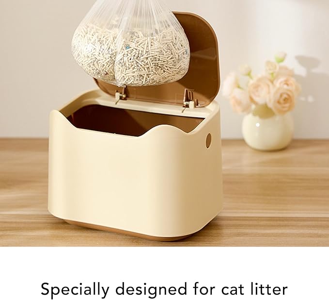 Cat Litter Trash Can, Multifunctional Cat Waste Garbage Bib Enclosed Cat Litter Box Kitten Litter Pan Toilet with Press Type Lid for Home Apartments 7.1x4.9x5.1in