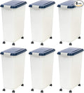 IRIS USA Airtight Dog Food Storage Container, Up to 38 lbs, Attachable Wheels, For Dog Cat Bird and Other Pet Food Storage Bin, Keep Fresh, Easy Mobility, BPA Free, Navy/Pearl, 6 Pack