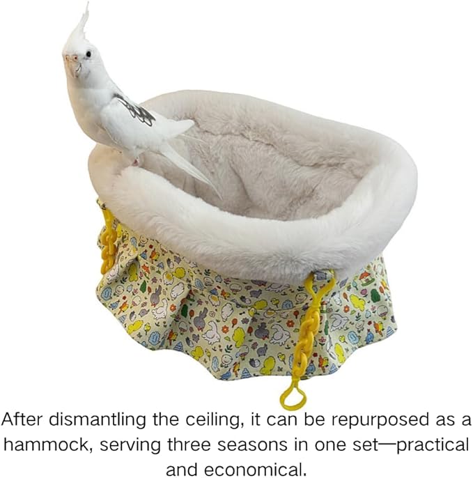 2 in 1 Warm Bird Carrier Bag, Bird Hammock Bed for Cage, Winter Travel Bag, Portable Parrot Outing Bag for Lovebird, Budgie, Conure, Quaker, Small Medium Birds (Yellow,Medium)